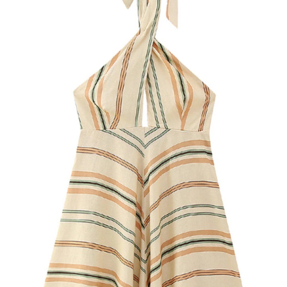 ZARA Striped Linen Halter Dress – NWT – Size Large